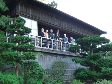 Hakone Tour - group on balcony outdoors amongst trees